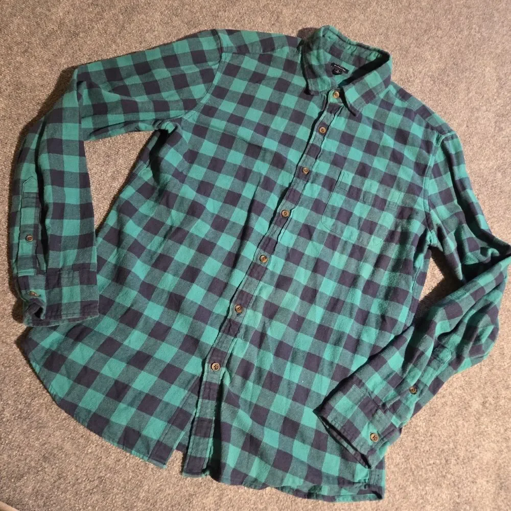J.Crew Flannel Shirt Mens Large Green Plaid Long Sleeve Button Up Casual Pocket